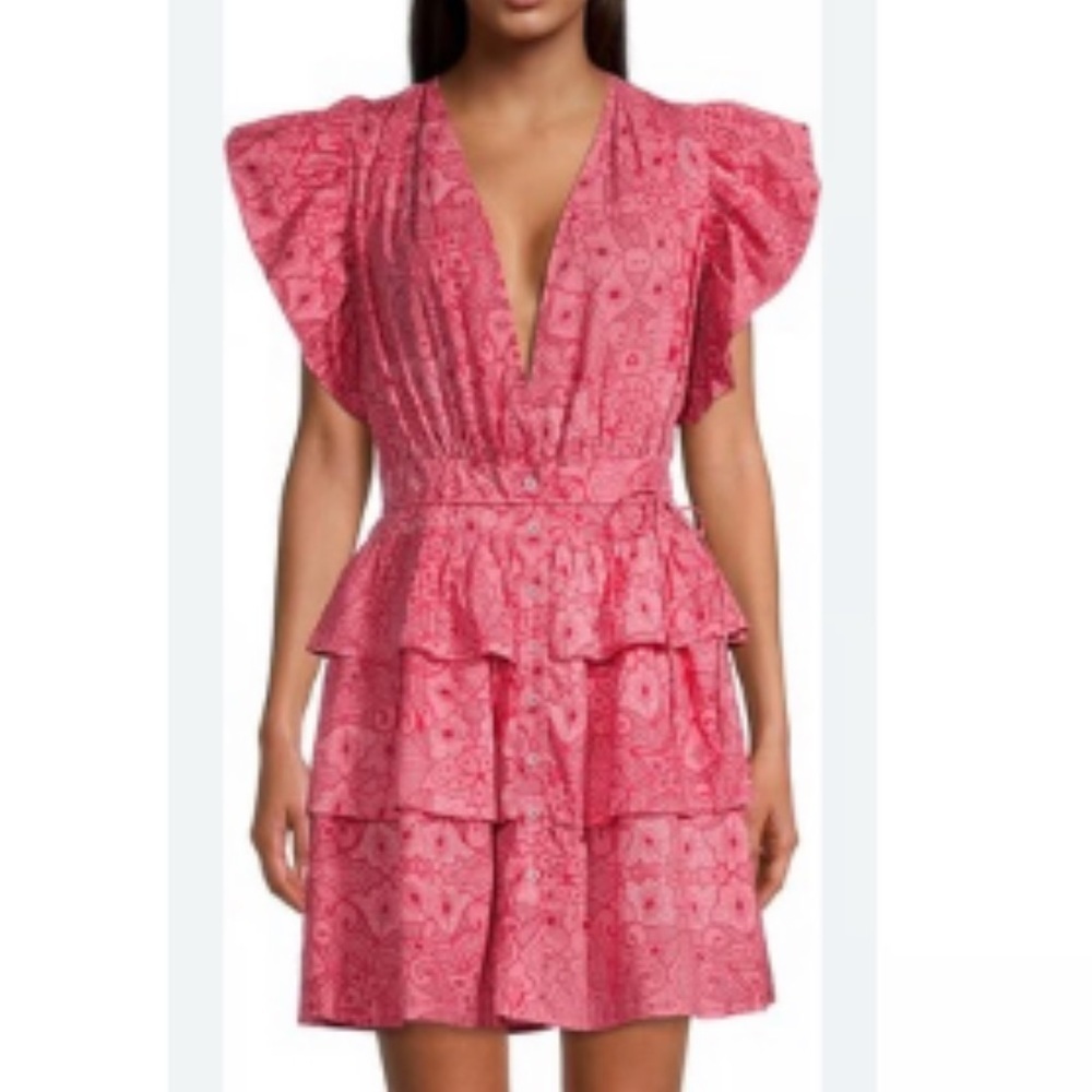 Ro’s Garden Tuckernuck 100% cotton pink flutter sleeve mini dress Hunan s small